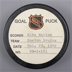 Mike Waltons Boston Bruins December 29th 1972 Goal Puck from the NHL Goal Puck Program - 20th Goal of Season / Career Goal #135