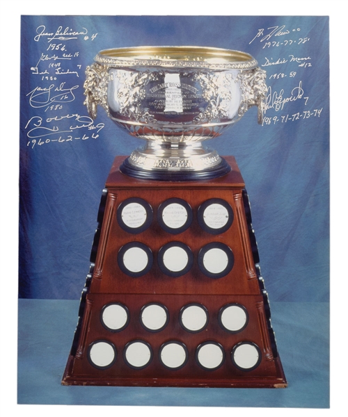 NHL Art Ross Trophy Past Winners Multi-Signed Photo by 8 with Inscriptions Including Beliveau, Lach, Moore and Lafleur with LOA
