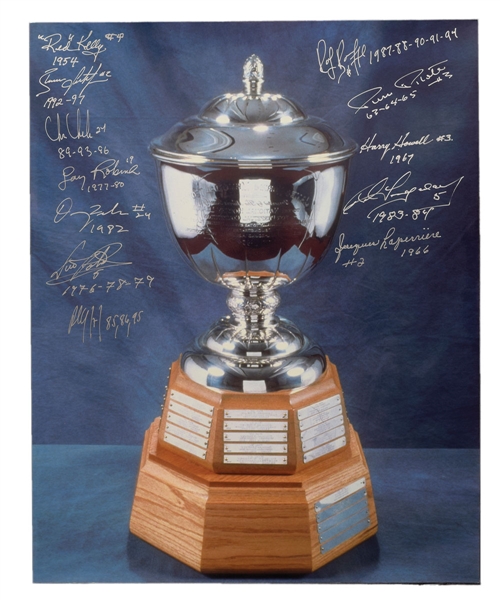 NHL James Norris Memorial Trophy Past Winners Multi-Signed Photo by 12 with Inscriptions Including Leetch, Bourque, Chelios and Coffey with LOA