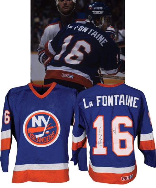 Pat LaFontaines 1983-84 New York Islanders Game-Worn Rookie Season Stanley Cup Finals Jersey - Photo-Matched!