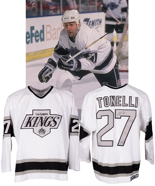 John Tonellis 1990-91 Los Angeles Kings Signed Game-Worn Jersey - Team Repairs!