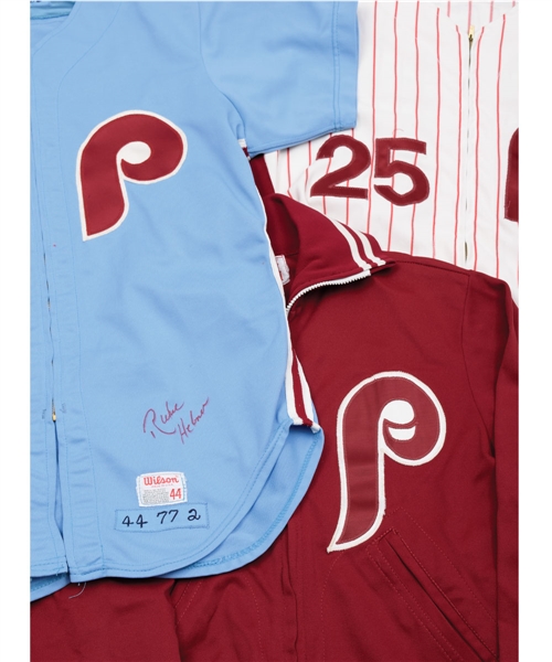 Philadelphia Phillies Game-Worn Collection of 5 with Richie Hebners 1977 and Del Unsers 1981 Game-Worn Jerseys