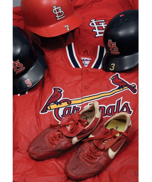 St. Louis Cardinals Game-Worn Collection of 11 with DeShields, Gants and Renterias Game-Worn Helmets