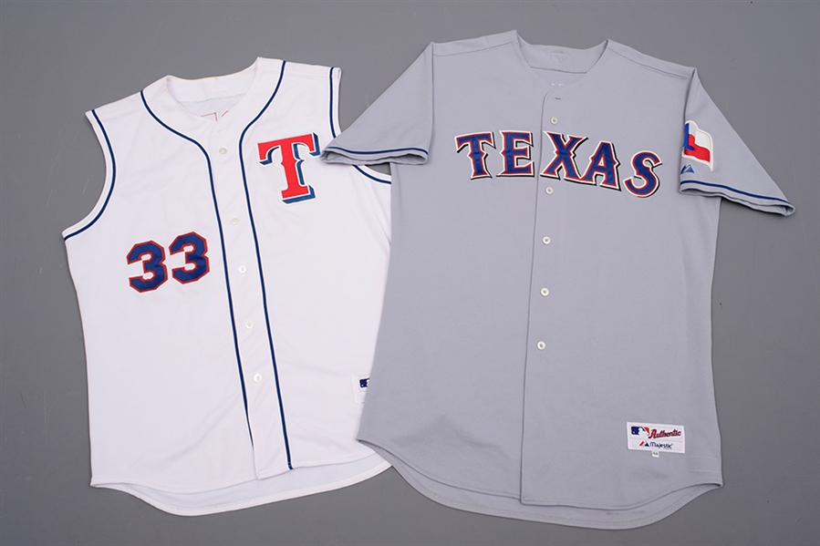Texas Rangers 1998-2004 Burketts, Blalocks, Matthews Jrs and Jordans Game-Worn Jersey Collection of 4