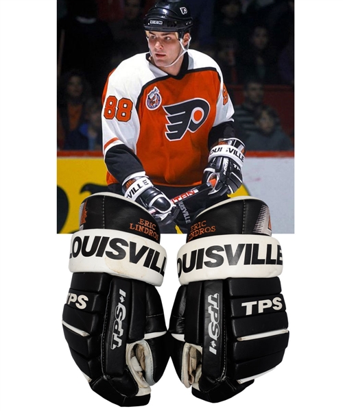 Eric Lindros 1992-93 Philadelphia Flyers Louisville Game-Used Rookie Season Gloves