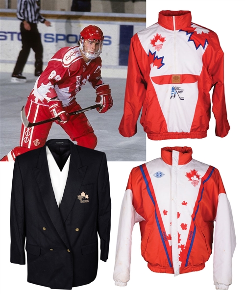 Eric Lindros Team Canada Clothing Collection of 3 with Circa 1992 Jacket and Hockey Canada Blazer