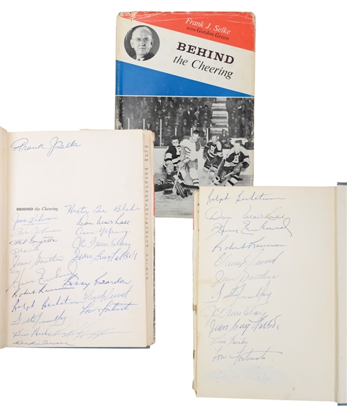 "Behind the Cheering" 1962 Hardcover Book Team-Signed by the Montreal Canadiens with Selke, Blake, Plante, Beliveau, Geoffrion, Moore and Others