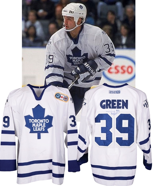 Travis Greens 2001-02 Toronto Maple Leafs "Hockey Night in Canada 50th" Signed Game-Worn Jersey