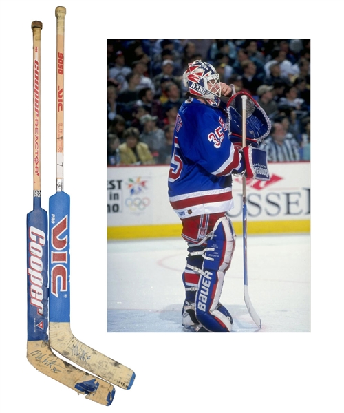 Mike Richters 1990s New York Rangers Vic and Cooper Signed Game-Used Sticks