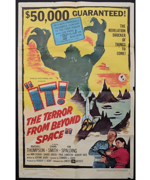 1958 It! The Terror from Beyond Space (United Artists) Science Fiction One Sheet Movie Poster (27" x 41") 