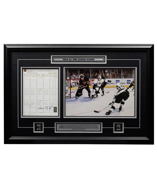 Wayne Gretzky "802 Goal" Signed Framed Scoresheet and Photo Display with WGA COA (23” x 34 ¼”) 