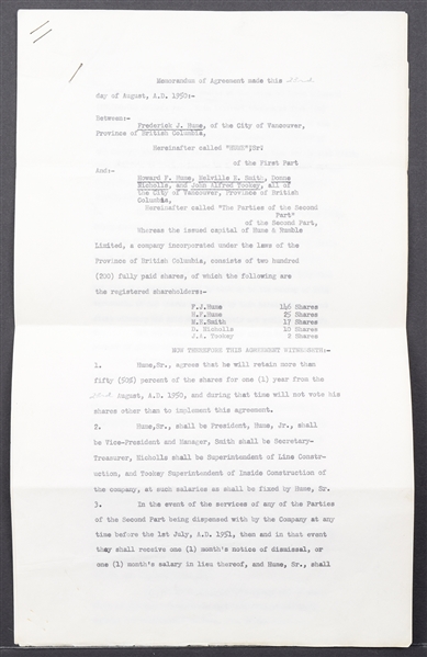 Deceased HOFer Fred J. Hume Signed 1950 Document