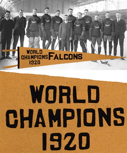 Superb 1920 Winnipeg Falcons World Champions Pennant - Olympic Ice Hockey Gold-Medal Winning Team! (40 ½”) 