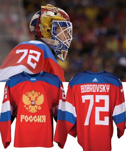 Sergei Bobrovskys 2016 World Cup of Hockey Team Russia Game-Worn Jersey - Photo-Matched!