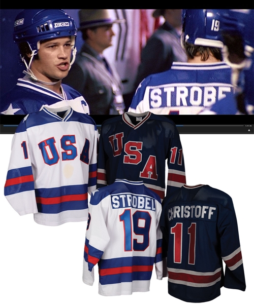 Team USA 1980 Olympics "Eric Strobel" and "Steve Christoff" Film-Worn Jerseys from "Miracle" with LOAs