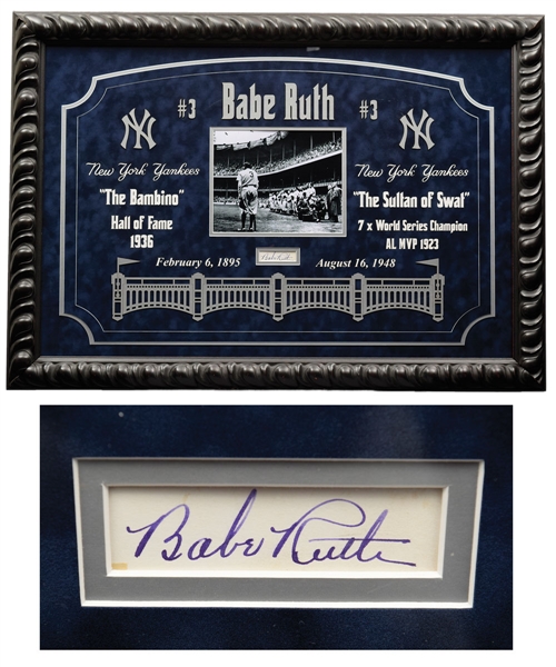 Gorgeous Babe Ruth Signed New York Yankees Framed Display with PSA/DNA LOA (PSA/DNA MINT 9) (28 ½” x 40 ½”) 