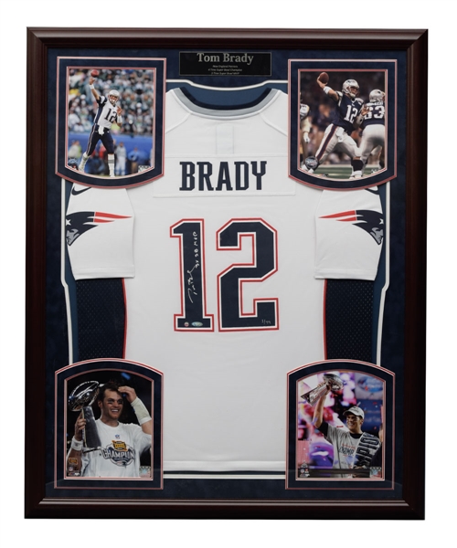 Tom Brady Signed New England Patriots Limited-Edition Jersey Framed Display #1/49 with COA - "3X SB MVP" Annotation (35 ½” x 43 ½”) 