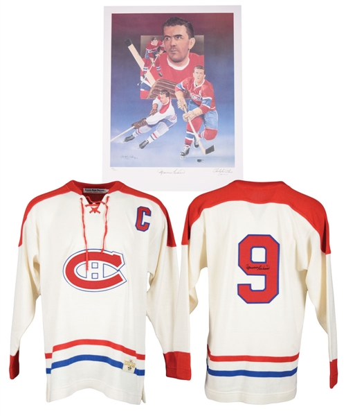 Deceased HOFer Maurice "Rocket" Richard Signed Montreal Canadiens Ebbets Field Jersey and Limited-Edition Lithograph (18” x 24”) 