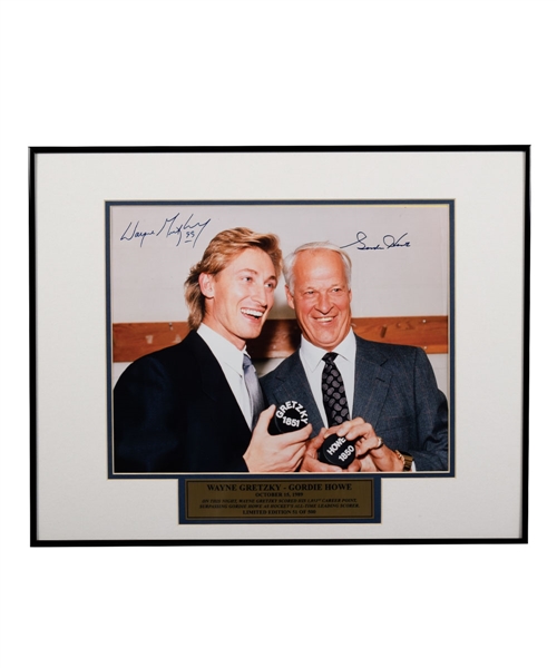 Wayne Gretzky and Gordie Howe Dual-Signed "1851 and 1850" Limited-Edition Framed Photo #51/500 with COA (16” x 20 ¼”) 