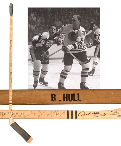 Bobby Hulls 1966-67 Chicago Black Hawks Team-Signed Northland "Banana Hook" Game-Used Stick with PSA/DNA LOA