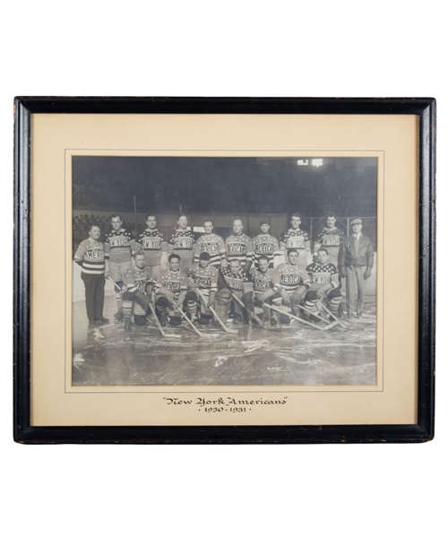 New York Americans 1930-31 Framed Team Photo Featuring Worters, Simpson and Burch (14 ½” x 18”) 