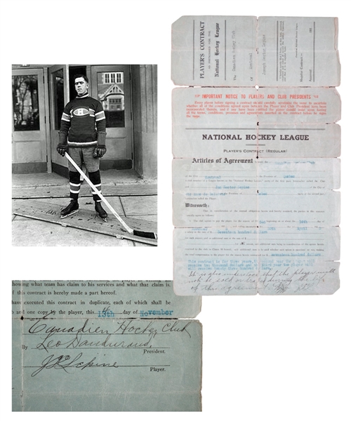 Hector Lepines 1925-26 Montreal Canadiens NHL Contract Signed by Deceased HOFer Leo Dandurand and Lepine