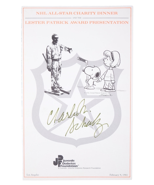 Charles M. Schultz (American Cartoonist) Signed 1981 NHL All-Star Dinner Program - Lester Patrick Award Recipient