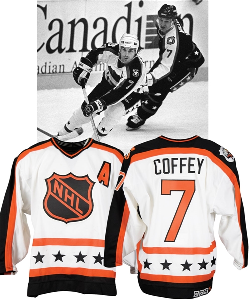 Paul Coffeys 1990 NHL All-Star Game Wales Conference Game-Worn Alternate Captains Jersey