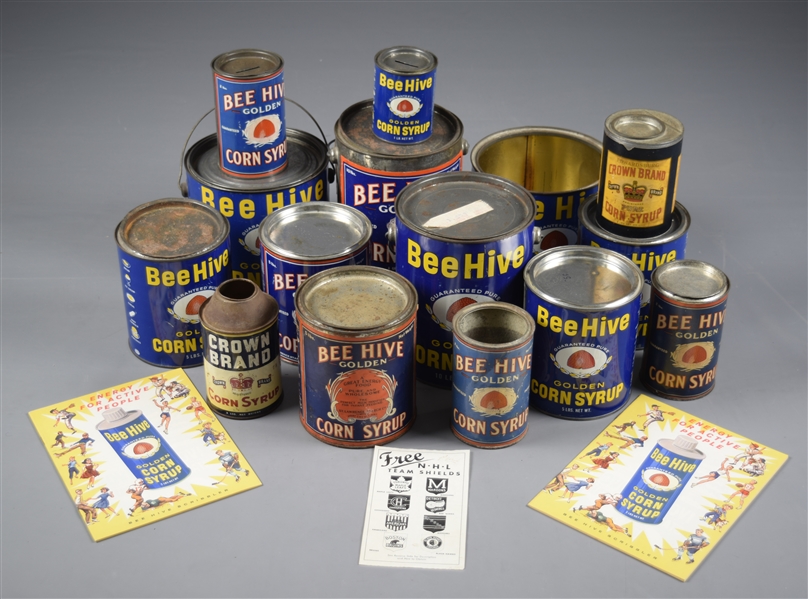 Vintage Bee Hive and Crown Brand Corn Syrup Can and Memorabilia Collection of 18