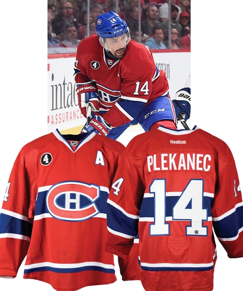 Tomas Plekanecs 2014-15 Montreal Canadiens Game-Worn Alternate Captains Playoffs Home Jersey with Team LOA - Beliveau Memorial Patch - Photo-Matched!