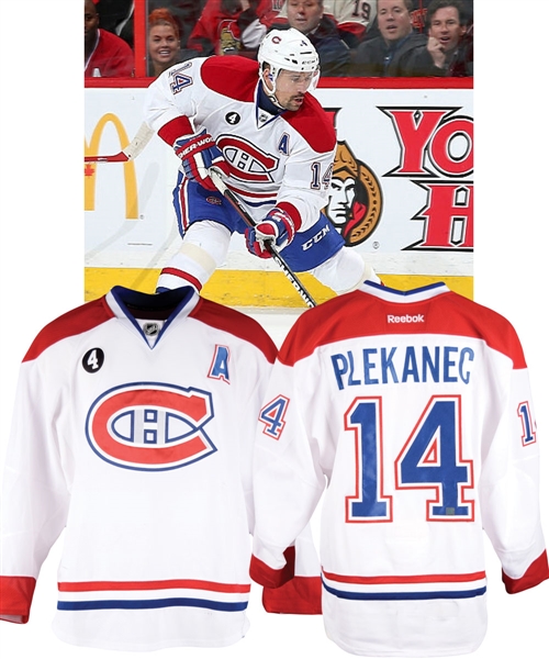 Tomas Plekanecs 2014-15 Montreal Canadiens Game-Worn Alternate Captains Playoffs Away Jersey with Team LOA - Beliveau Memorial Patch - Photo-Matched!