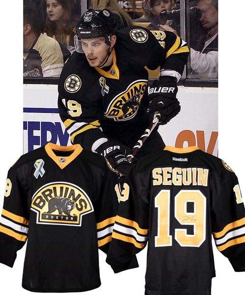Tyler Seguins 2012-13 Boston Bruins Signed "Boston Strong" Game-Worn Jersey with Team LOA - Photo-Matched!