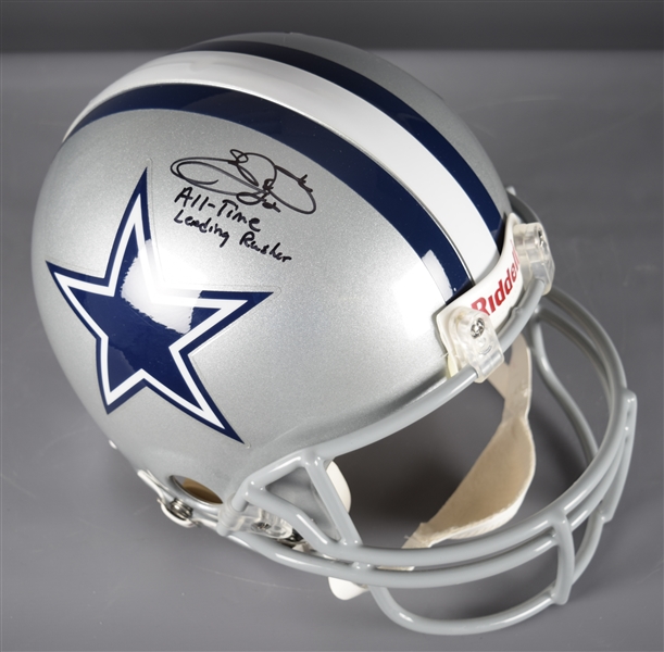 Emmitt Smith Signed Dallas Cowboys Full-Size Riddell Helmet with COAs - "All-Time Leading Rusher" Annotation