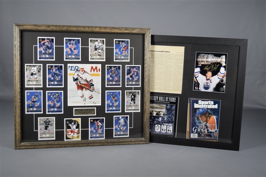 Wayne Gretzky Signed Edmonton Oilers WGA Photo Framed Display and 1998-99 UD Dynamics Card Set Framed Display 