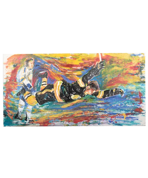 Bobby Orr "The Goal" Original Painting on Canvas by Renowned Artist Murray Henderson (28" x 55") 