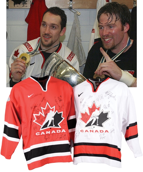 Mathieu Dandenaults 2003 IIHF World Championships Team Canada Team-Signed Jerseys (2) - Gold Medal Champions!