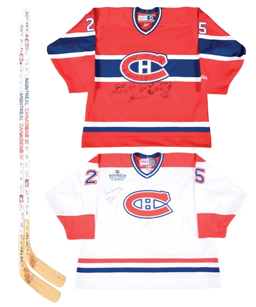 Mathieu Dandenaults 2005-06 Montreal Canadiens Team-Signed Jersey, 2008-09 Centennial Season Team-Signed Sticks (2) and 2016 Winter Classic Alumni Game-Worn Jersey