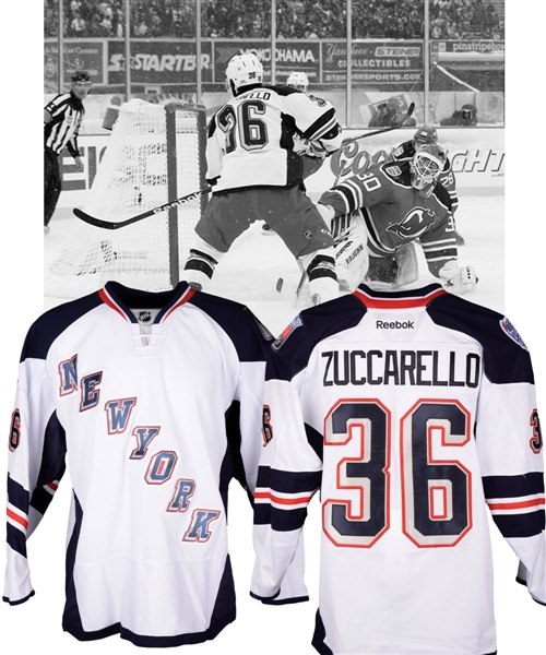 Mats Zuccarellos 2014 NHL Stadium Series New York Rangers Warm-Up Worn Jersey with NHLPA LOA