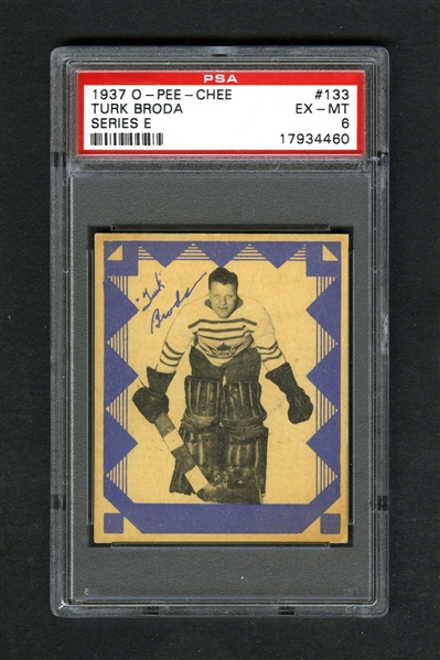 1937-38 O-Pee-Chee Series "E" (V304E) Hockey Card #133 HOFer Turk Broda - Graded PSA 6