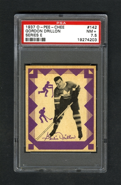 1937-38 O-Pee-Chee Series "E" (V304E) Hockey Card #142 HOFer Gordie Drillon RC - Graded PSA 7.5 - Highest Graded!