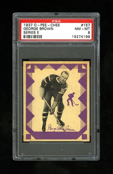1937-38 O-Pee-Chee Series "E" (V304E) Hockey Card #157 George Brown RC - Graded PSA 8 - Highest Graded!