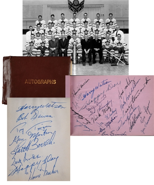 Toronto Maple Leafs Autograph Booklet Signed by 1946-47 and Circa 1948-49 Stanley Cup Champions Teams Plus Barilko Single-Signed Page