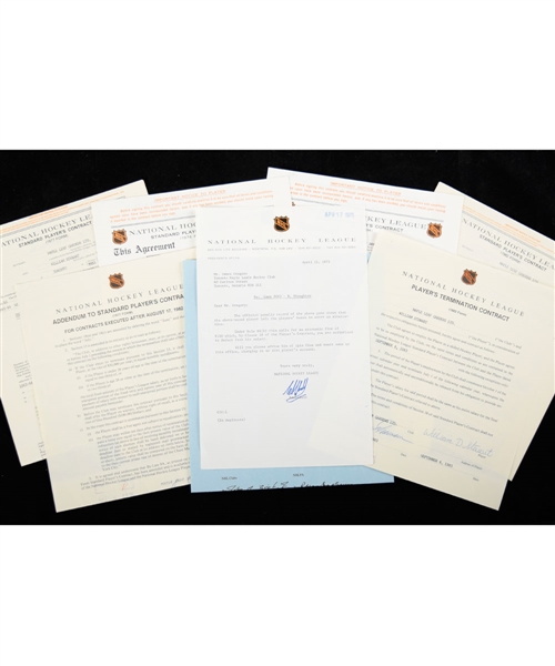 Toronto Maple Leafs 1970s/1980s Official NHL Contract and Document Collection of 8 with Gregory, Campbell and Others Signatures
