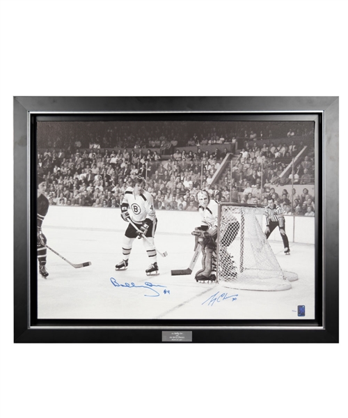 Bobby Orr and Gerry Cheevers Dual-Signed Boston Bruins Limited-Edition Framed Print on Canvas #4/100 with WGA COA (24 ¾” x 32 ¾”) 