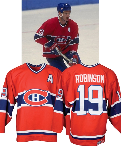 Larry Robinsons Late-1980s Montreal Canadiens Game-Worn Alternate Captains Away Jersey - Team Repairs!