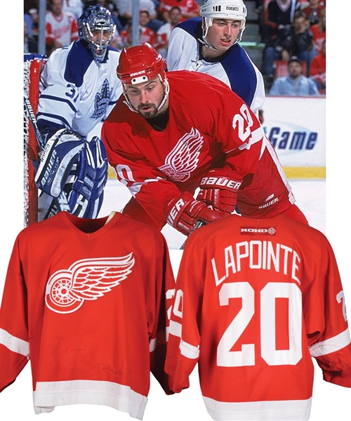 Martin Lapointes 2000-01 Detroit Red Wings Game-Worn Jersey with Team COA - 30+ Team Repairs! - Photo-Matched!