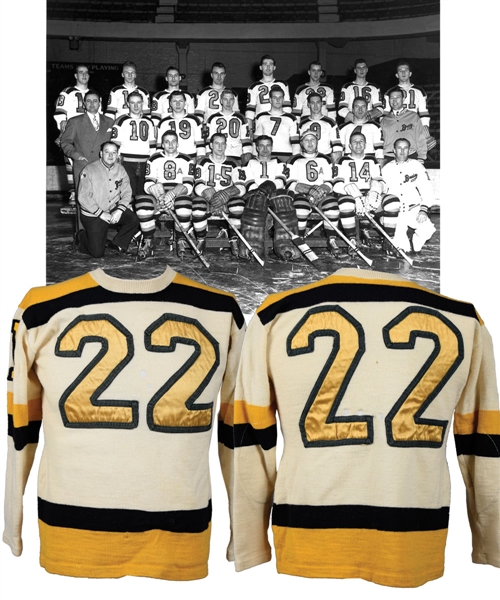 Boston Bruins 1940s Game-Worn Wool Jersey Attributed to Wally Wilson with LOA - Team Repairs!