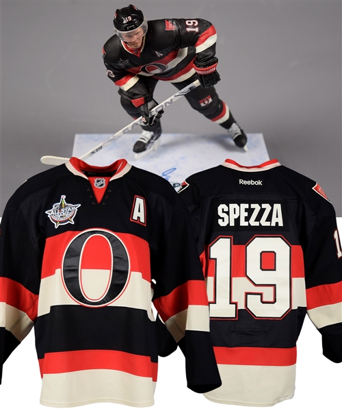 Jason Spezzas 2011-12 Ottawa Senators Game-Worn Alternate Captains Third Jersey with Team COA Plus Signed Customized McFarlane Figurine