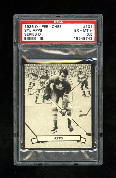 1936-37 O-Pee-Chee Series "D" (V304D) Hockey Card #101 HOFer Syl Apps RC - Graded PSA 6.5