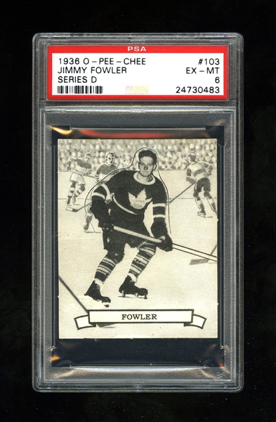 1936-37 O-Pee-Chee Series "D" (V304D) Hockey Card #103 Jimmy Fowler RC - Graded PSA 6